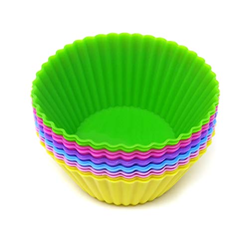 "Honbay 12PCS Silicone Reusable Cake Cups Sets Baking Cups Nonstick Muffin Cups Cake Liners Molds Cupcake Holders for Making Muffin, Chocolate, Bread (6 Color, 2.76 Inch)"