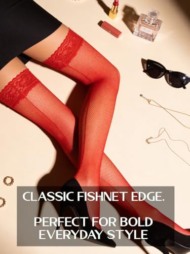Image of Mila Marutti Fishnet Thigh High Stockings for Women with Lace Top | Fish Net Stockings Lingerie | Colored Fishnets