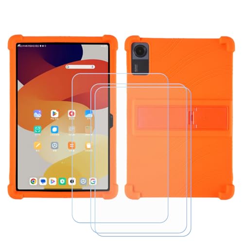 Coque Poco Pad 12,1 pouces avec 3 verres trempés de protection écran couleur orange souple LCEHTOGYE