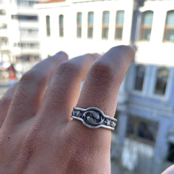 Miniatura 5 de Handcrafted Japanese Lotus Flower Silver Ring, 0.024 lbs, 0,47 x 0,47 Inch, Pisces-inspired Fish Design, Yin Yang Symbol, Memorial Gift, Unique