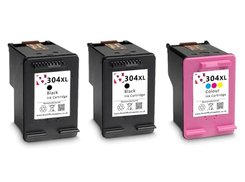 3 cartuchos de tinta 304XL remanufacturados de color y negro para HP Deskjet 3700 2600 2620 2622 2630 2632 2633 2634 3720 3722 3723 3730 3732 3732 3733 3733 37 35 y 37 cm. 50 3752 3755 3760 3762 3764