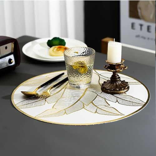 Image of Dakshya Industries PVC Waterproof Round Table Placemat & Table Runner Combo Set | 6 Round Table Mats (38 x 38 cm) + 1 Table Runner | Heat Resistant, Washable, Non Slip Dining Table Decor (Estelle)