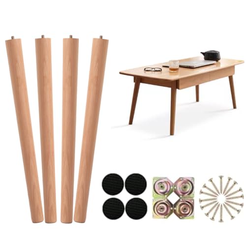 TSTKCOM 20 inch Wood Coffee Table Legs Mid Century Furniture Legs Suitable for Desk Chair Night Stand Table,Wood Legs for Furniture Set of 4,Including Angled Mounting Plates.
