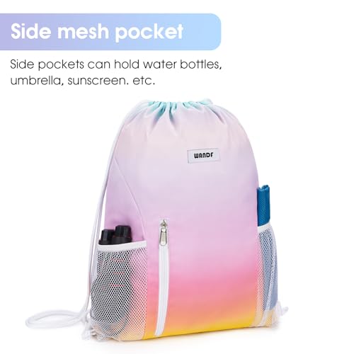 Image of WANDF Drawstring Backpack, Gym Sackpack for Sports | Mesh Pockes, Water-Resistant, Shopping, Yoga, Travel, Beach, Daily Carry