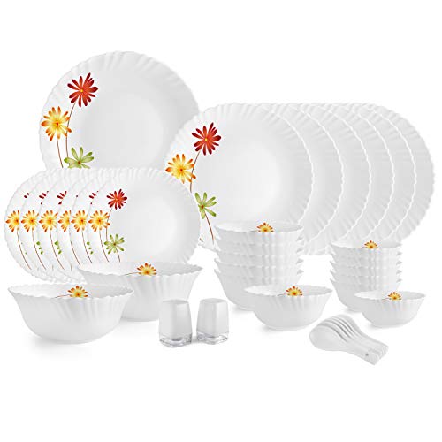 Cello Opalware Dazzle Margarita Dinner Set, 35Pcs, White