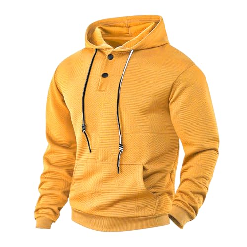 Men's Casual Textured Sweatshirts Lightweight Oversized Long Sleeve Button Drawstring Hooded Pullover