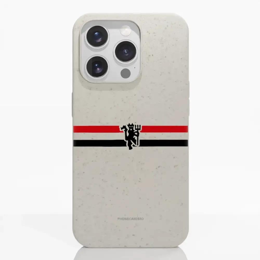 PHONECASES3D – Phone Case compatible with Apple iPhone 16 Pro Manchester United FC – Diagonal Stripes & Devil – Ergonomic Design – Lightweight & Durable Protection – White