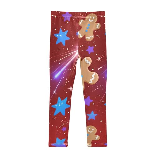 Xmas Gingerbread Man Stars on Red Girls Leggings Stretchy Dance Pants for Kids2