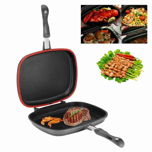 Double Side Grill Pan, Non Stick Aluminium Double Frying Pan, Sandwich And Panini Maker Baking pan for Barbecue, Chicken