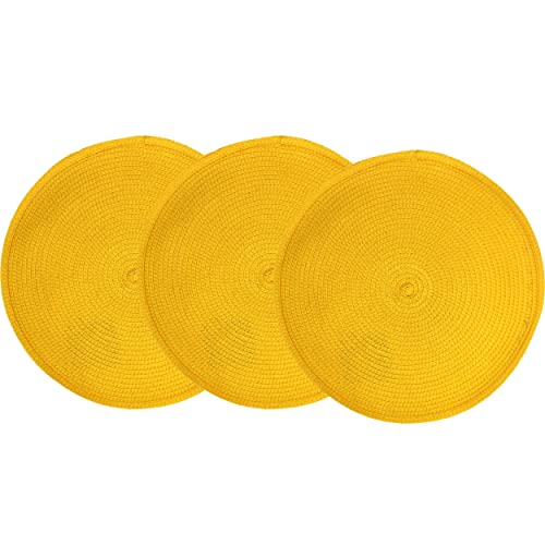 Juego de 3 Salvamanteles Individual Redondo 35cmØ de Polipropileno + Poliéster para Mesa de Comedor - Manteles Individuales Color Amarillo