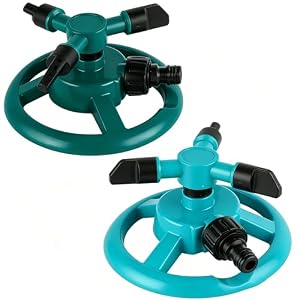 2 Stück Rasensprenger, 3-Arm Automatische Rasen Sprinkler Wasser, 360 Grad Rotierende Garten Sprinkler mit Schnellverbinder für Garten Fläche Blumenbeete Gemüsebeet