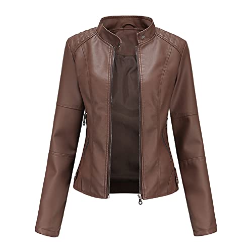 DEAR MODEL Women's Faux Leather Short Coat Jacket for Moto Biker