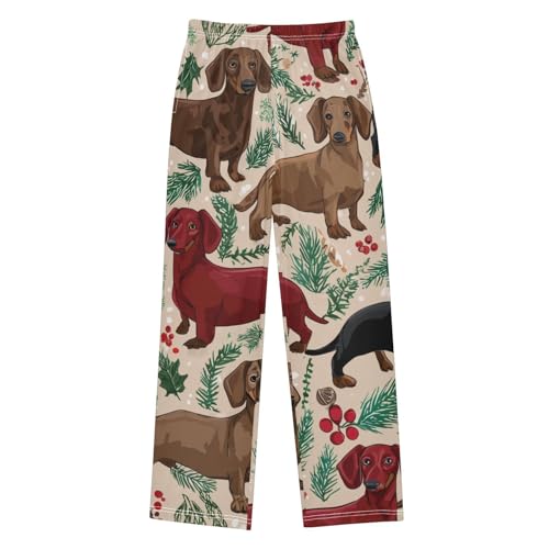 ZZXXB Dachshund Holly Leaves Boys Long Pants Soft Trousers Elastic Waist Kids Lounge Bottoms with Pockets S-XL