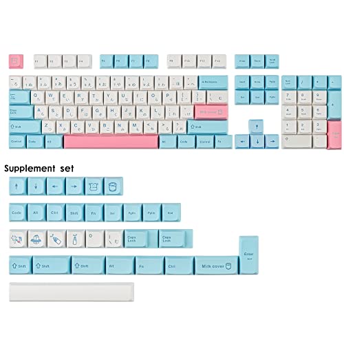 Image of Owpkeenthy WHYSP PBT XDA Japanese Keycaps 136 Keys Dye-sub Cute Keycaps Set for 61 64 68 87 104 108 Mechanical Gaming Keyboard Keycaps Cherry MX Switches(Milk Cover)