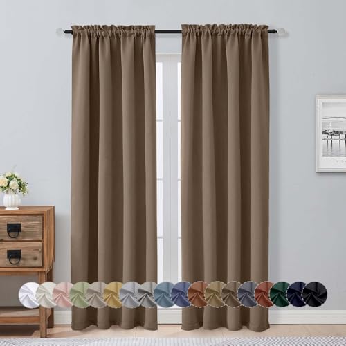 Image of Aiyufeng Brown Blackout Curtains for Bedroom 84 Inch Length 2 Panels Set, Solid Thermal Insulated Privacy Living Room Window Treatment Curtains Blackout Drapes, W40 x L84 Inch, Brown