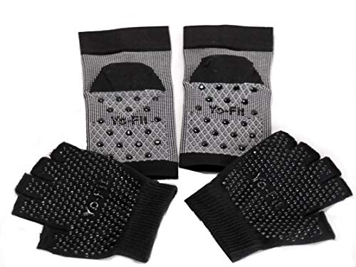 Image of Yo-Fit Anti-Slip Toeless Compression Yoga Sock & Glove Pack. Ankle Support (Multi-Pack)