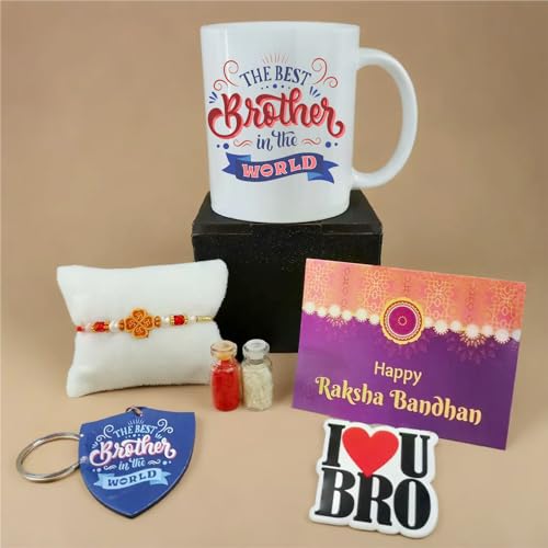 Image of PICRAZEE Rakhi Gift Combo for Brother with Mug, Rakhi, Card, Tika, Fridge Magnet & Keyring (The Best Brother)