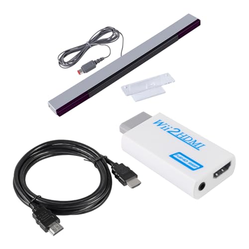 Image of Aokin Sensor Bar and Wii to HDMI Converter for Wii, Wired Infrared Ray Sensor Bar and Wii to HDMI Adapter for Nintendo Wii, Includes 1.5 m /4.9 feet HDMI Cable