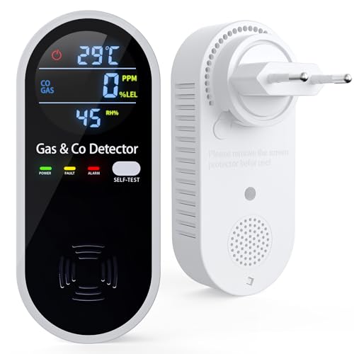 Detector Monóxido de Carbono y Gas 4 en 1 con Alarma acústica y Visual, Mide CO, Temperatura, Humedad y Gases, con función de autotest, Ideal para salón, Dormitorio, sótano, Oficina, YOJOCK