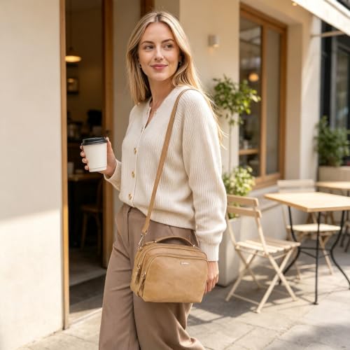 Image of Crossbody Bag for Women, Convertible Satchel Purse with Top Handle | Multi-Pockets Shoulder Bag with Soft Vegan Leather, Fit iPad mini, Lightweight Organizer for Daily, Work and Travel