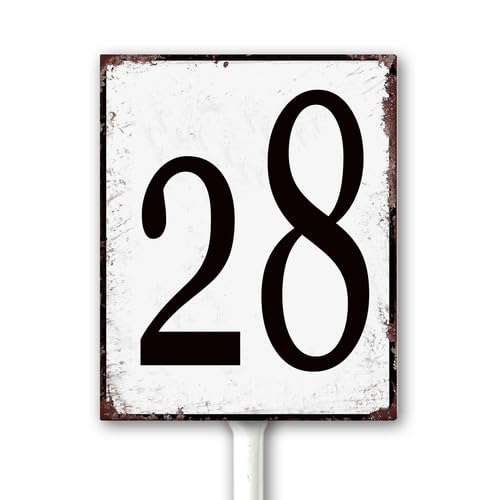 Aluminum Number Sign 28 Metal Numbered Yard Sign With Stake Outdoor for Tennis Court, Parking Lots, Floor, Dock, Court, Aisle, Field, Farm 20x30 CM High Visibility Rust Free (Retro White) — image 1