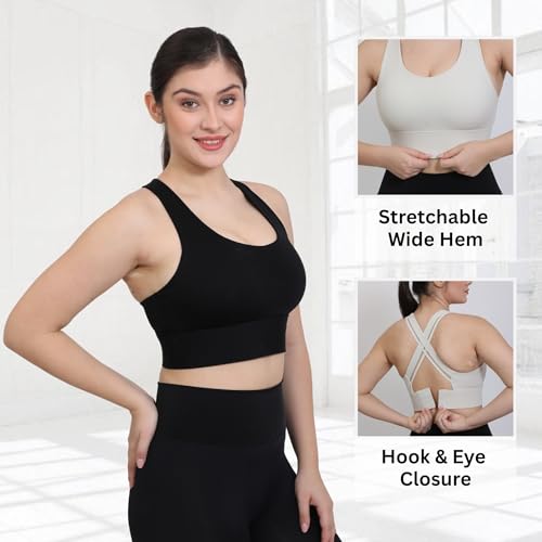 Image of GLAMORAS Women Polyester Spandex Medium Impact Front Zip Sports Bra Longline Fitness Criss Cross Back Crop Tops Tank Gym Yoga Workout, Size: M-2XL