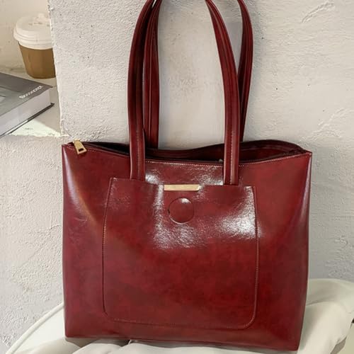 LinRim Häkeln Für Anfänger Taschen Bag Tote Bag Lazy Tote Bag. Fashion Personality Underarm Bag Retro Simple Shoulder Bag For Women Taschen Nähen Aus (Red, One Size)