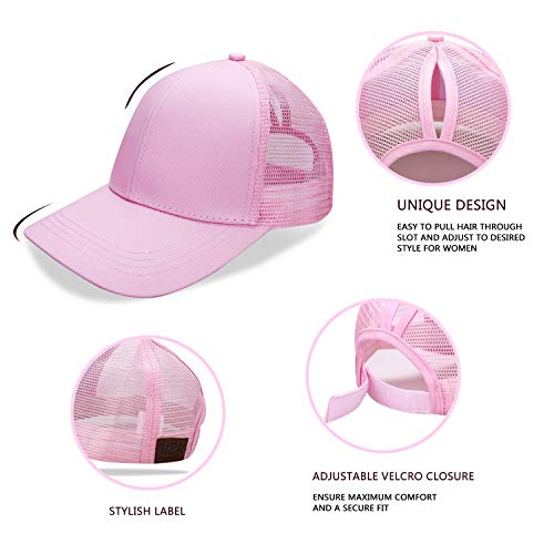 NeuFashion Ponycap Messy High Bun Ponytail Adjustable Mesh Trucker Baseball Cap Hat
