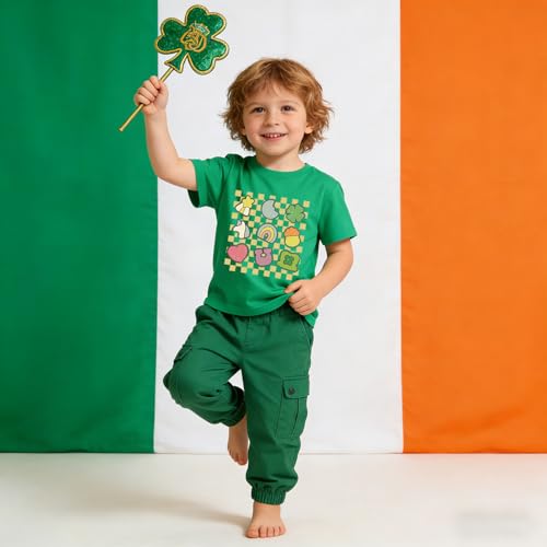 Image of Kids St Patricks Day Shirt Irish Shamrocks Graphic T-Shirt Shamrock Paddy's Day Tees Tops 2-7 Years
