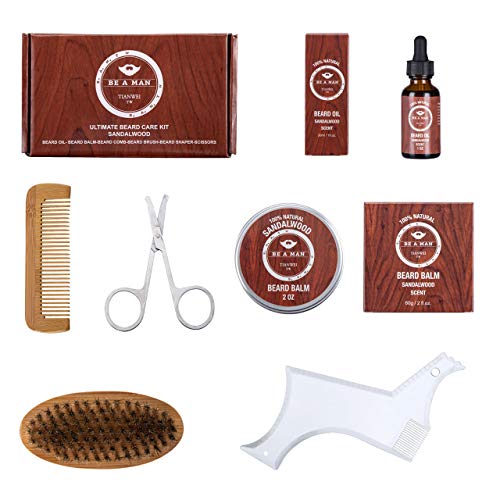 Housmile Beard Care Kit for Men Beard Grooming Kit includes Beard Shaping Template, Beard Balm, Beard Oil, Beard Brush, Wood Beard Comb, Mustache Scissors