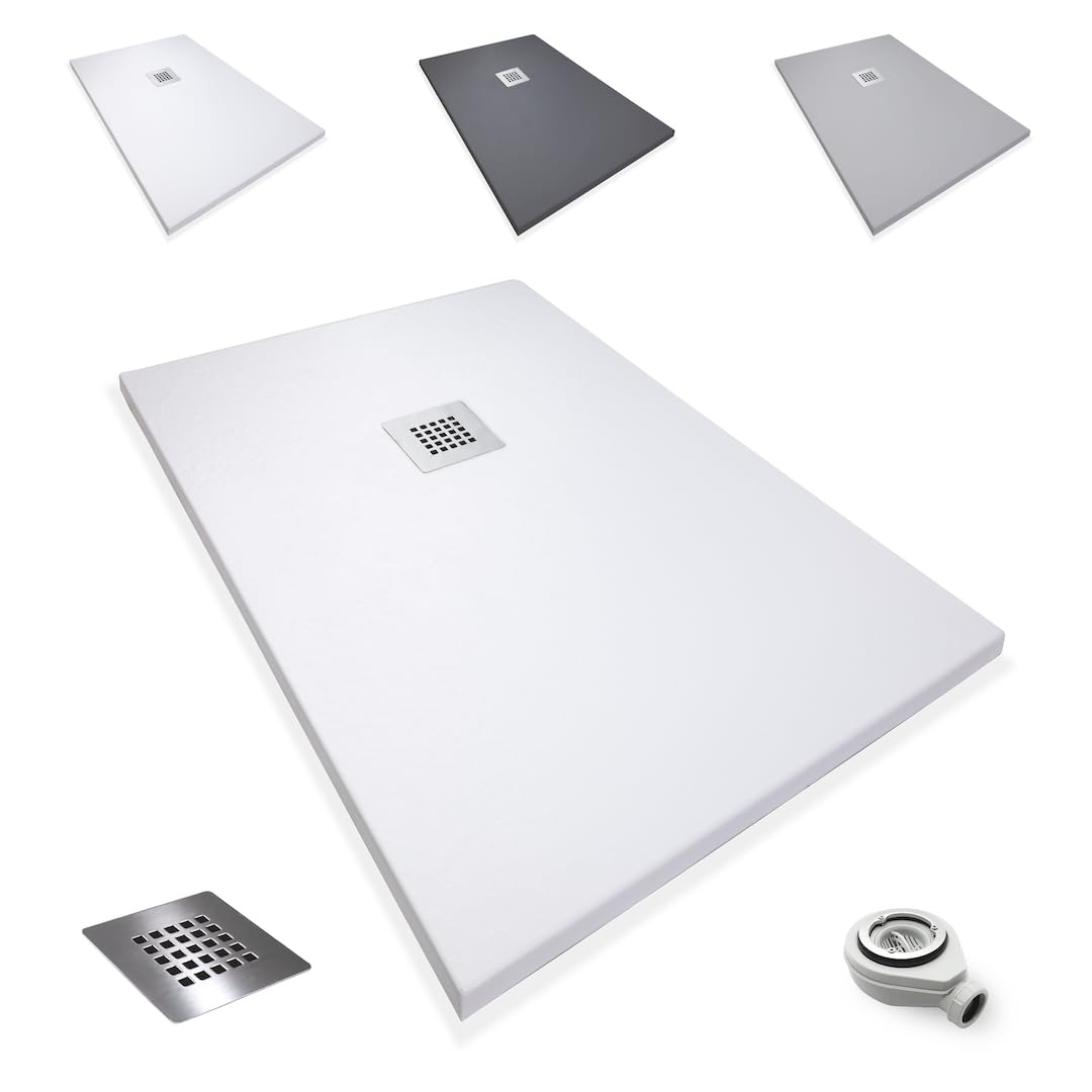 Platos de Ducha Antideslizantes de Resina, Antibacterianos, Resistentes al Calor y Rayados, Nula Absorción de Agua, Blanco, Negro y Beige (Ral 9003 BLANCO, 70 x 110)