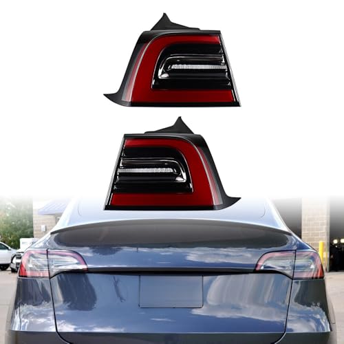 amopacorp Compatible for 2020-2023 Tesla Model 3, Model Y, US 4-Pin Version, LED Outer Tail Light Red Running Brake Lamp Amber Turn Signal, Replaces 1502086-00-D (LH) / 1502087-00-D (RH), Clear Lens
