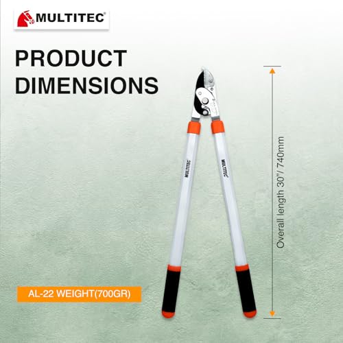 Image of MULTITEC AL-22 Heavy Duty Anvil Lopper | Tree Branch Cutter for Dry, Hard & Dead Wood | Carbon Steel Blade Garden Pruning Tool with Lightweight Aluminium Handles | Manual Tree Pruner