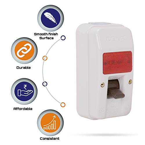 Image of CONA 2381 ISI Mark Gold Surface D.P. Switch 32 Amperes with Indicator 240V Milky White Heavy Duty Double Pole switch (Single Pack)|D.P. Switch Surface|Electricial part|Durable D.P Surface, Large