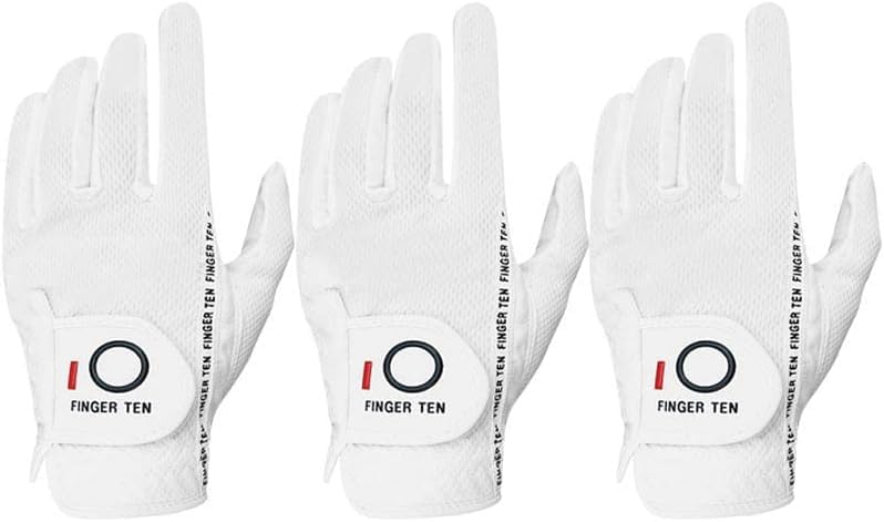 FINGER TEN Golf Glove Men Left Hand Right Rain Grip Value 3 Pack, Mens Golf Gloves Weathersof All Weather Hot Wet Fit Size Small Medium ML Large XL White (White, L, Worn on Left Hand)…