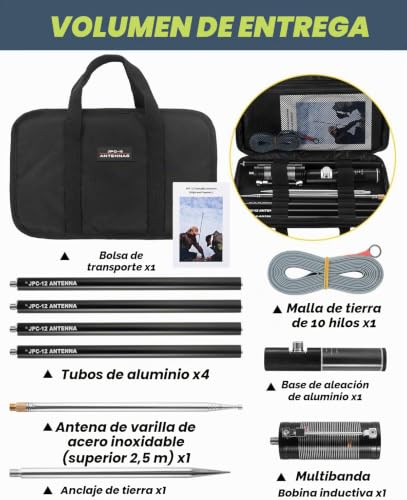 Miniatura 7 de Aursinc Jpc-12 - Antenna Radio Frecuencia Alta Para Aficionados 7-50 Mhz, Antena Vertical 40-6 M, 8 Bandas, 4,1 M M10