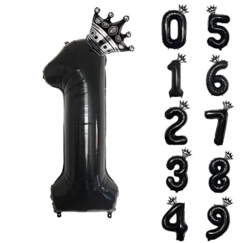 養楽堂 誕生日 バルーン 数字 パーティー 飾り風船 0-9 王冠 デコレーション装飾 32インチ 大きい バルーン 結婚式 記念日 子供 大人兼用 ブラック1