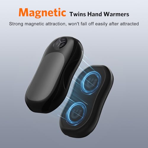 WHATOOK AI Hand Warmers Rechargeable: Magnetic 2 in 1 Electric Hand Warmers with USB Charging, Portable Reusable Pocket Heater, Gifts for Outdoors, Golfing, Hunting and Camping (Black)