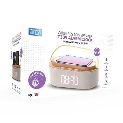 RED5 Light Up Compact Wireless Charger Dock Stand Bluetooth Speaker Alarm Clock - Image 2