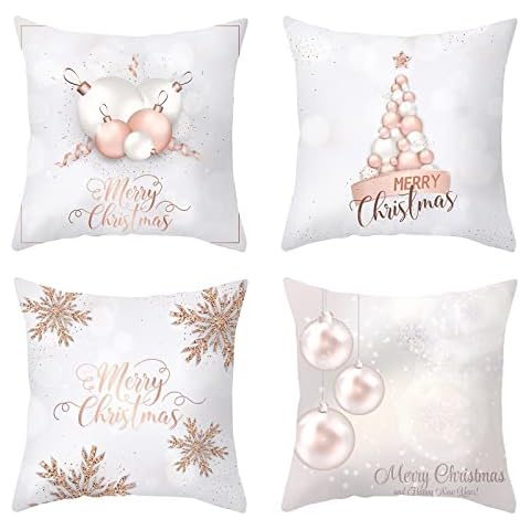 Wtosuhe Christmas Pillow Covers 18x18 Set of 4, Farmhouse Christmas Decorative Throw Pillow Covers, Winter Holiday Home Decor for Xmas Throw Cushion Case for Sofa Couch Home Decor (Christmas-C) Cover
