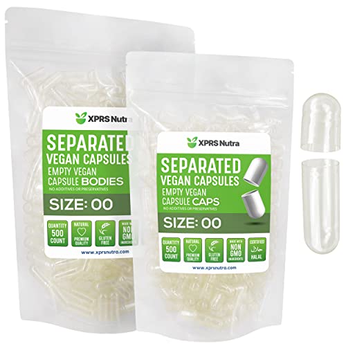 Image of XPRS Nutra Vegan Size 00 Separated Capsules - 500 Count Premium Clear Empty Capsules Separated in Bags - 00 Pills Empty for DIY Supplement Filling