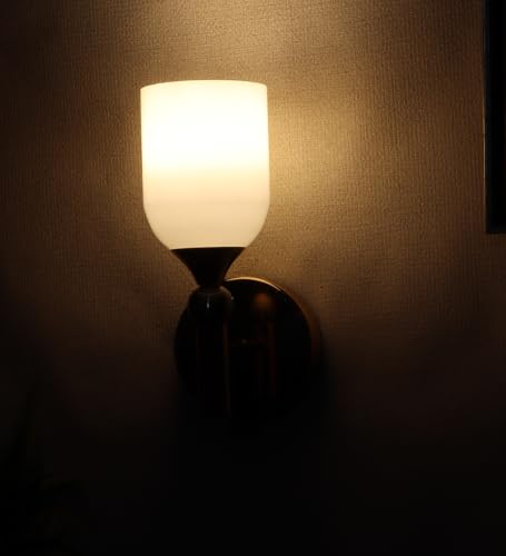 Image of ELIANTE Elegant Frosted Glass Cup Gold Iron Wall Light for Living Room, Bedroom, Foyer and Balcony, E27 Holder, Without Bulb