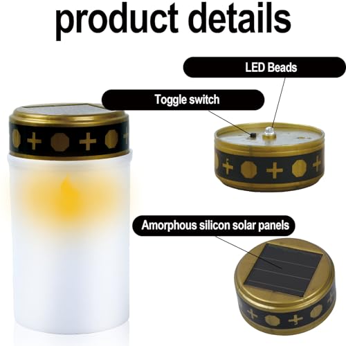Litinliv 2pcs Solar LED Grave Lights, Flameless Memorial Candle with Light Sensor, Waterproof, Outdoor Use - Image 4