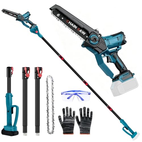 Élagueuse sans fil 2 en 1 - Compatible avec Makita 18 V - Scie d'élagage 2 en 1 sans balais - Avec manche télescopique et télescopique - Hauteur de travail : 4,5 m