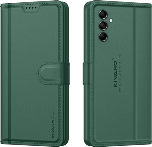 Image of KIVANO LUXE Compatible for Samsung Galaxy M14 5G Luxury Handmade Leather Magnetic Flip Folio Case | Card Holder & Kickstand | Slim Protective Cover | Unisex - Green