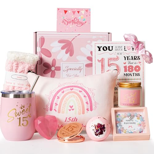 Presentes de aniversário de 15 anos para meninas, ideias para cesta de presente para filha, lindas cestas de aniversário exclusivas de 15 anos, presentes para ela, melhor amiga, sobrinha, neta, irmã, amiga