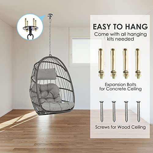 Brafab Wicker Rattan Hammock Egg Swing Chair With Hanging Chain, Aluminum Frame And Uv Resistant Cushion, Indoor Outdoor Bedroom Patio Porch Foldable Camping Hammock Chair Swing Chair (Without Stand) #TOP5