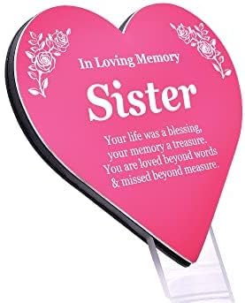 OriginDesigned Sister Floating Heart Shaped Memorial (Pink & White) - Decorative Plaque, Grave Marker