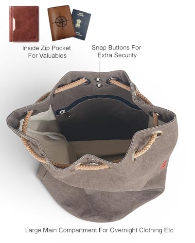 Image of The House of tara Distressed Canvas Backpack /Rucksack for Unisex | 20 Litres | Casual Cotton Bag with Spacious Compartment & Drawstring Strap | Suitable for Everyday Essentials
