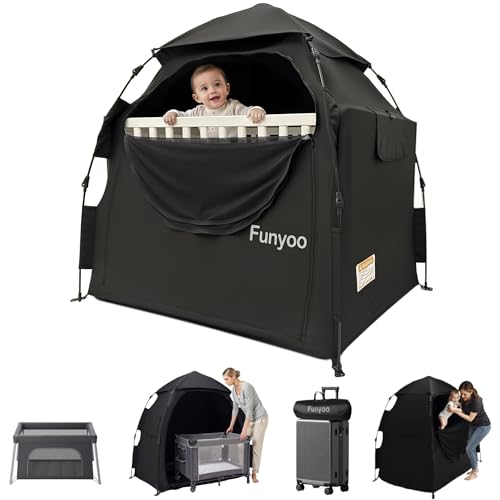 Funyoo Pop Up Blackout Tent for Babbies and Toddlers, One Click Setup Baby Travel Crib Tent, Blackout Cover for Pack N Play and Baby Crib